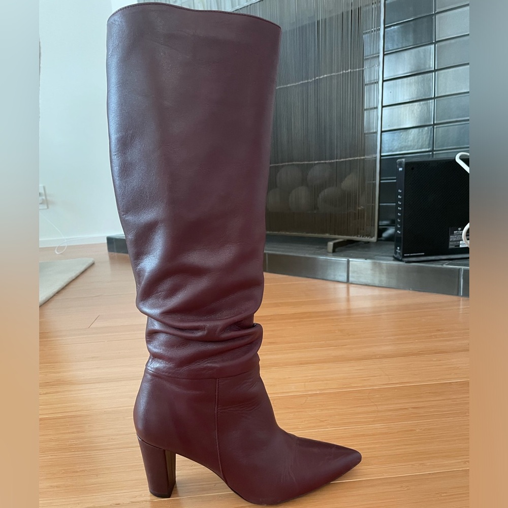 Zara High Heeled Leather Boots Maroon Burgundy 35 5.5